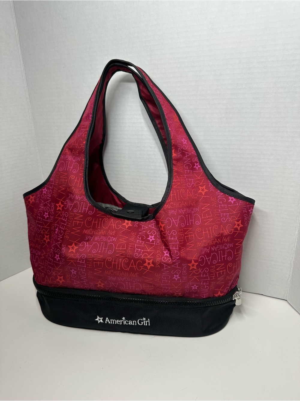 American Girl Red-Pink Patterned Tote with Black Base - Picture 12 of 14